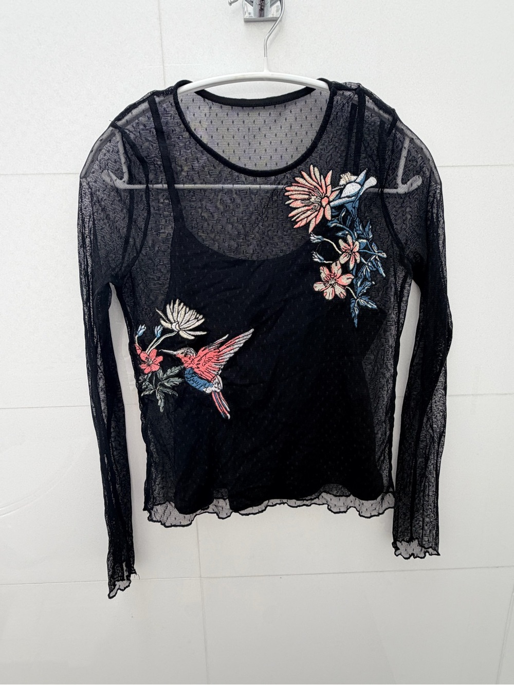 Mesh embroidery top